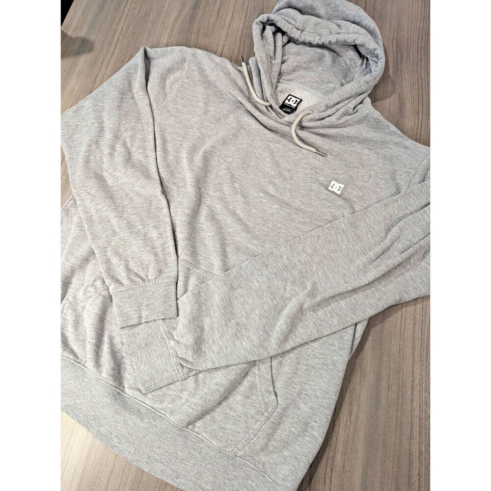 DC Shoes Men's Gray Fleece Pullover Hoodie Logo Kangaroo Pocket Size L